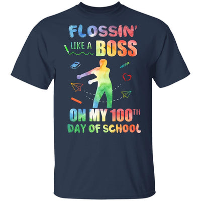 Flossin Like Boss 100 Day Of School Teacher Gift Youth-Youth Shirt-Youth T-Shirt-Navy