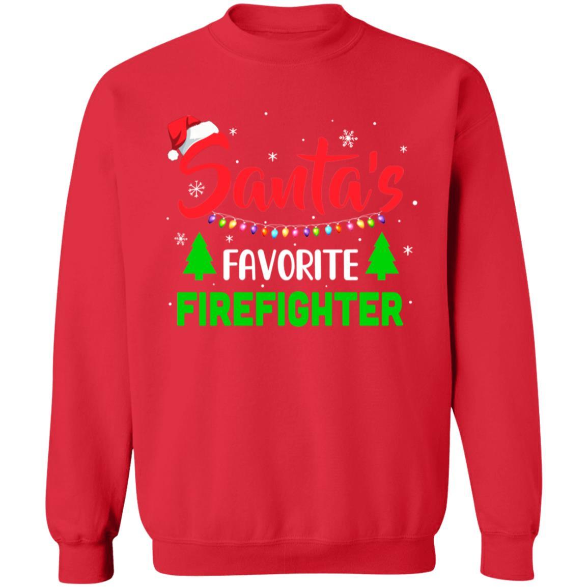 Santa's Favorite Firefighter Funny Christmas Xmas Gifts-T-Shirt & Sweatshirt-Crewneck Sweatshirt-Red