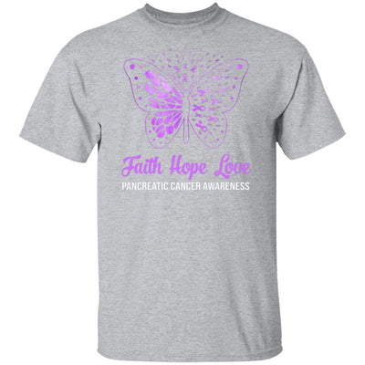 Faith Hope Love Purple Butterfly Pancreatic Cancer Awareness-T-Shirt & Hoodie-Classic T-Shirt-Sport Grey