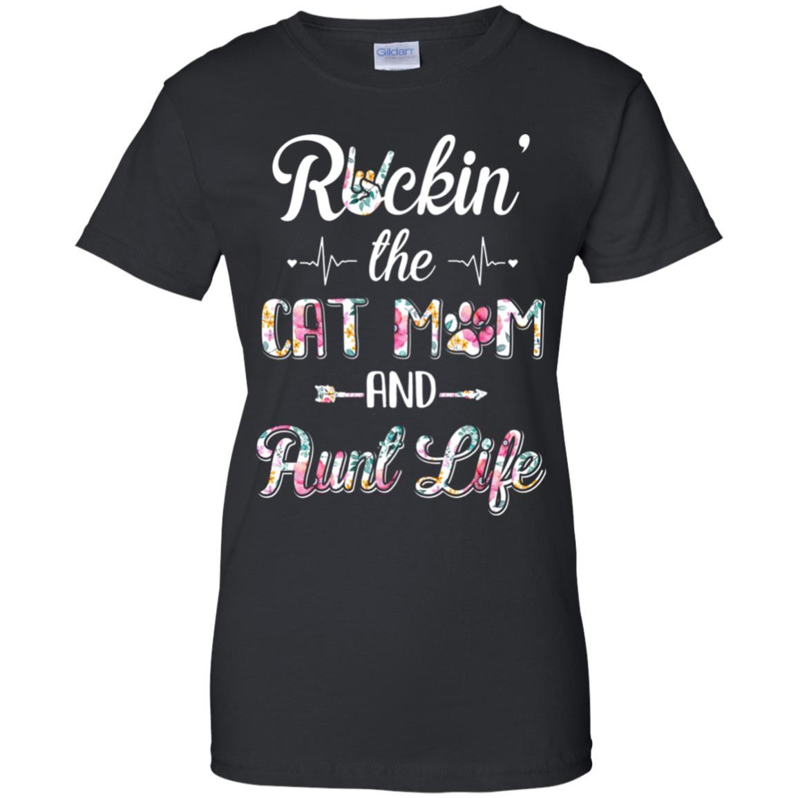 Rockin The Cat Mom Aunt Life Mothers Day Cat Lovers-T-Shirt & Tank Top-Women's T-Shirt-Black