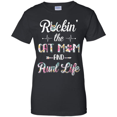 Rockin The Cat Mom Aunt Life Mothers Day Cat Lovers-T-Shirt & Tank Top-Women's T-Shirt-Black