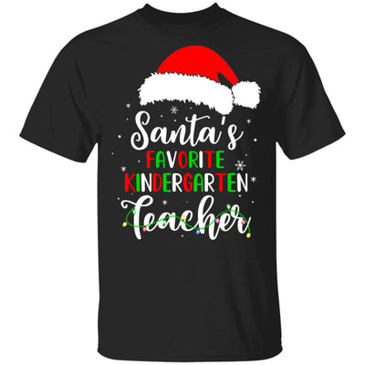 Santa's Favorite Kindergarten Teacher Santa Hat Christmas Light-T-Shirt & Sweatshirt-Classic T-Shirt-Black