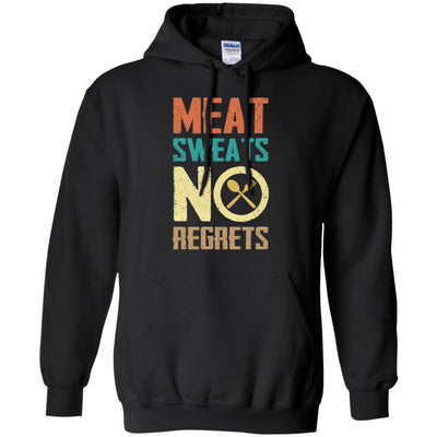 Vintage Retro Meat Sweats No Regrets Funny BBQ-T-Shirt & Hoodie-Pullover Hoodie-Black