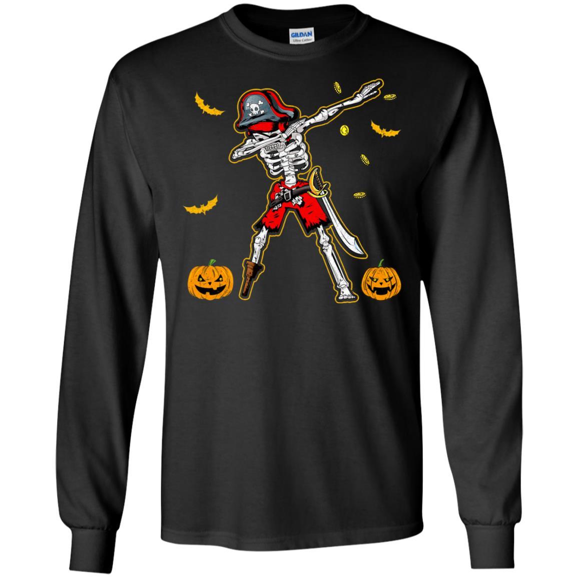 Dabbing Skeleton Pirate For Kids Boys Halloween Gift Dab-T-Shirt & Hoodie-Long Sleeve T-Shirt-Black