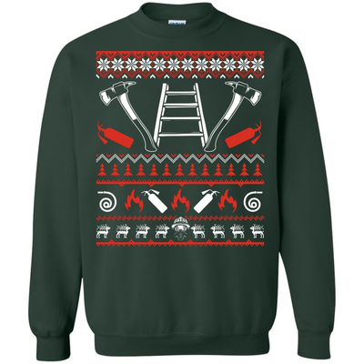 Firefighter Christmas Sweater-T-Shirt & Hoodie-Crewneck Sweatshirt-Forest Green