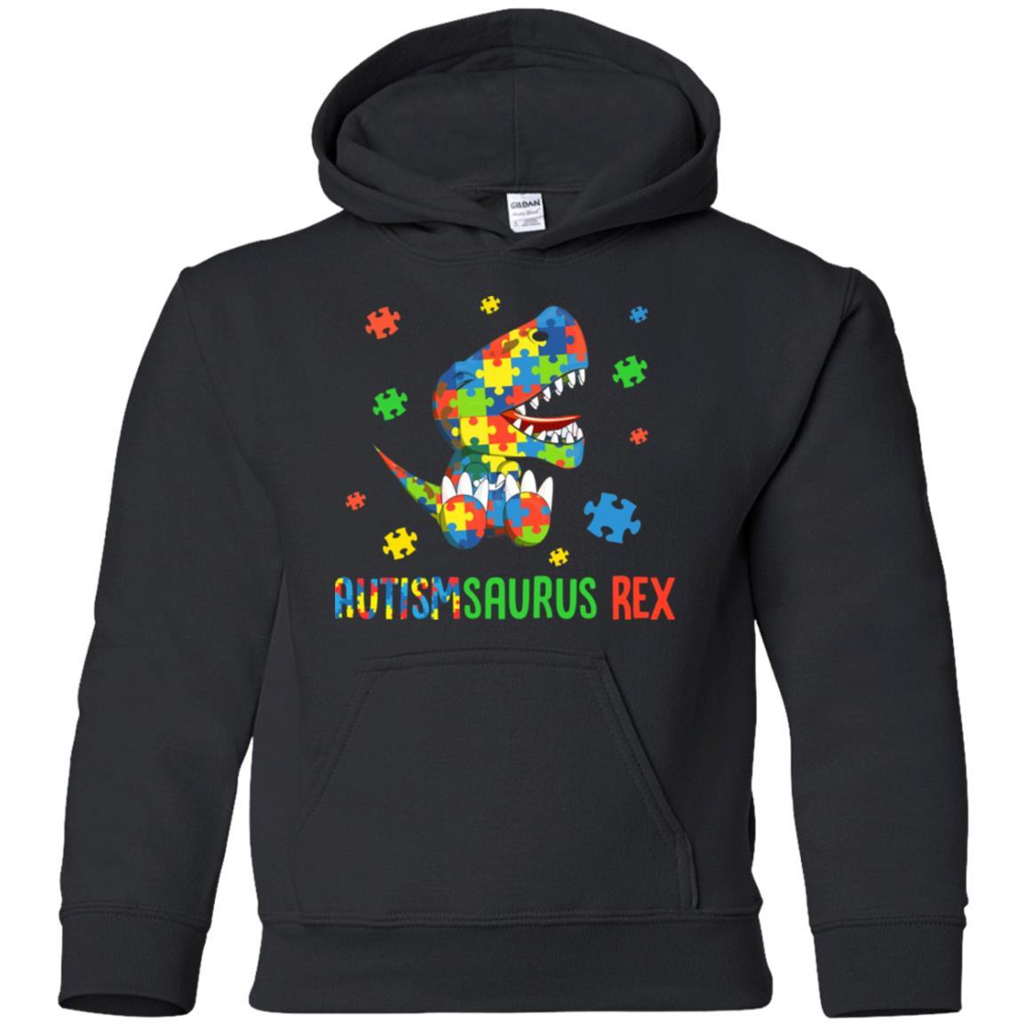Autismsaurus Rex Autism Dinosaur T-Rex For Kids Youth-Youth Shirt-Youth Pullover Hoodie-Black