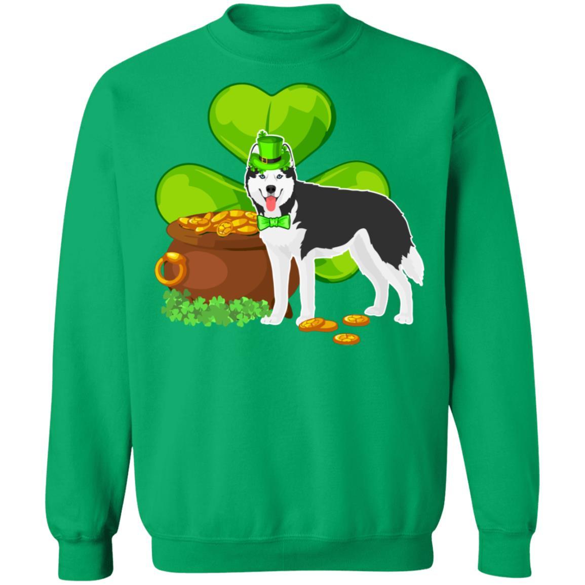 Husky St Patrick's Day Irish Dog Lover Funny Gifts-T-Shirt & Hoodie-Crewneck Sweatshirt-Irish Green