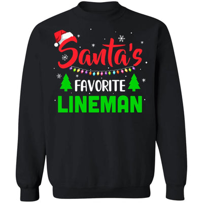 Santa's Favorite Lineman Funny Christmas Xmas Gifts-T-Shirt & Sweatshirt-Crewneck Sweatshirt-Black