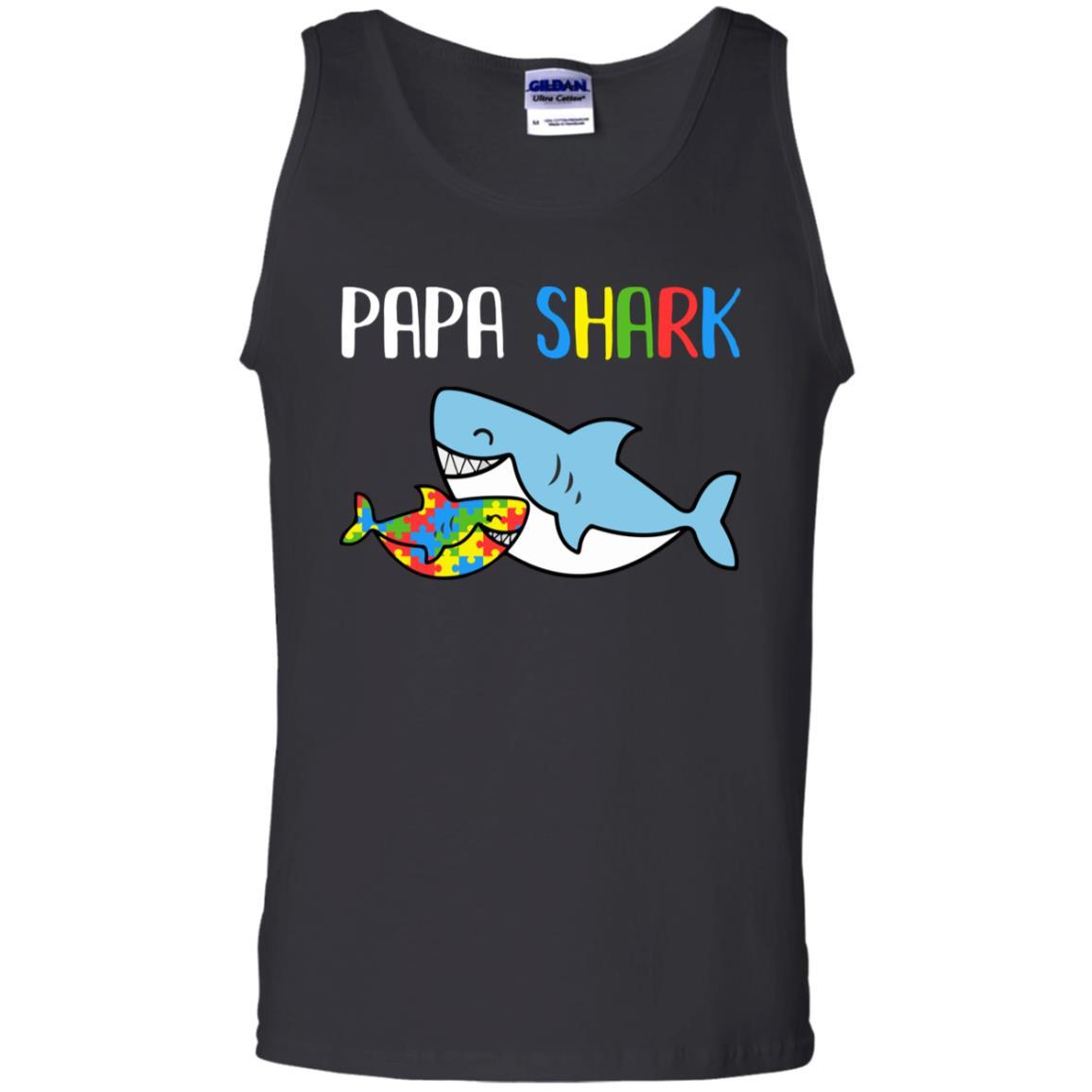 Papa Shark Support Autism Awareness For Grandchild-T-Shirt & Hoodie-Unisex Tank-Black