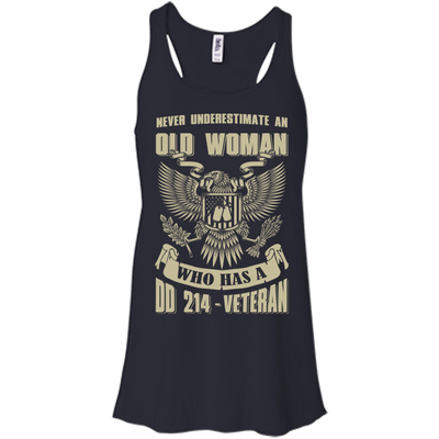 Never Underestimate An Old Woman Who Has A DD-214 Veteran-T-Shirt & Hoodie-Women's Flowy Racerback Tank-Midnight
