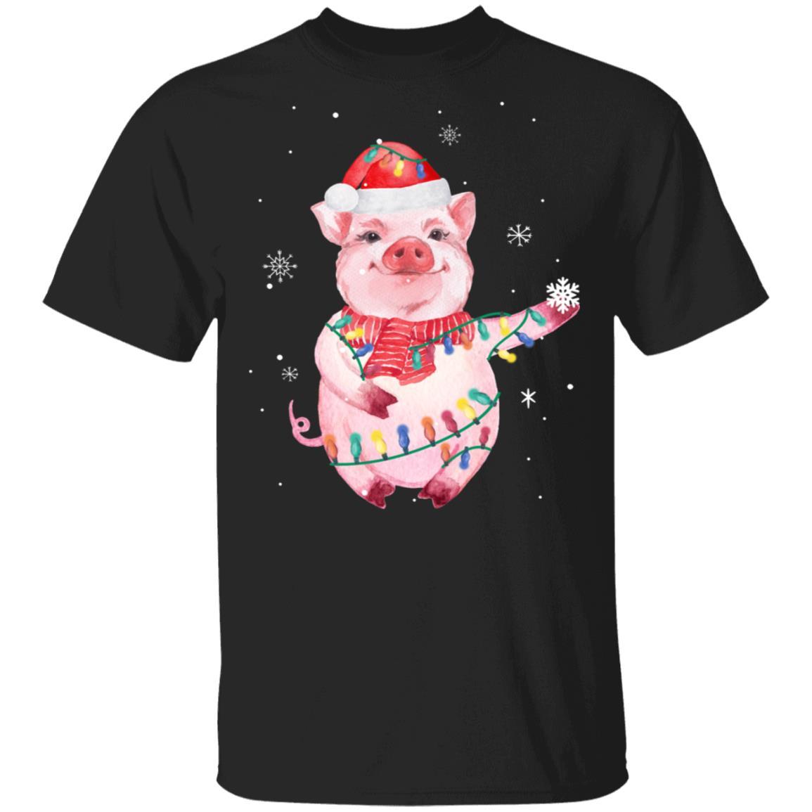 Santa Pig Christmas Lights Pig Lover Christmas Gift-T-Shirt & Sweatshirt-Classic T-Shirt-Black