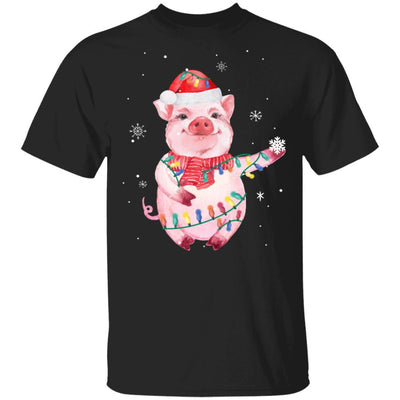 Santa Pig Christmas Lights Pig Lover Christmas Gift-T-Shirt & Sweatshirt-Classic T-Shirt-Black