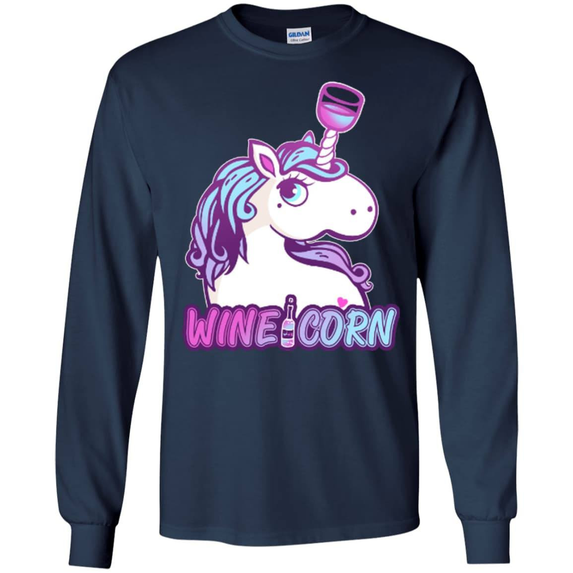 Funny Wine Unicorn Wineicorn-T-Shirt & Hoodie-Long Sleeve T-Shirt-Navy