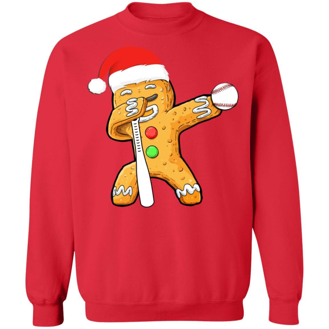 Dabbing Gingerbread Santa Baseball Christmas Pajama Gifts-T-Shirt & Sweatshirt-Crewneck Sweatshirt-Red