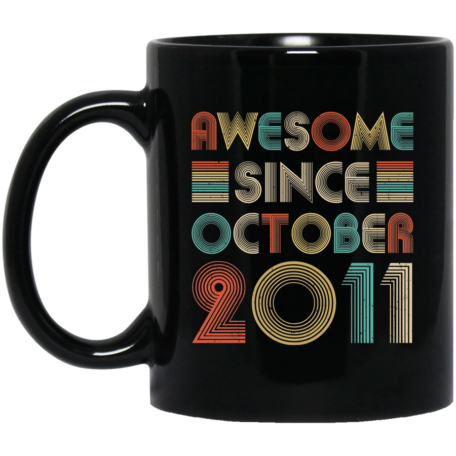 Awesome Since October 2011 Vintage 10th Birthday Gifts Youth Mug-Coffee Mug-BM11OZ 11 oz. Black Mug-Black