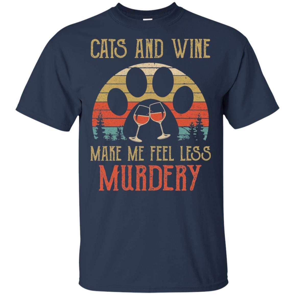 Cats and Wine Make Me Feel Less Murdery-T-Shirt & Hoodie-Classic T-Shirt-Navy