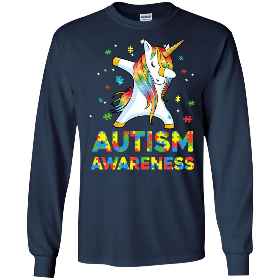 Dabbing Unicorn Puzzle Autism Awareness For Girls-T-Shirt & Hoodie-Long Sleeve T-Shirt-Navy