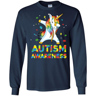 Dabbing Unicorn Puzzle Autism Awareness For Girls-T-Shirt & Hoodie-Long Sleeve T-Shirt-Navy