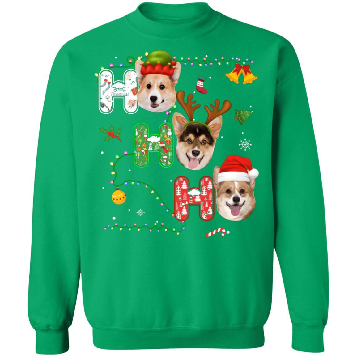 Christmas Ho Ho Ho Corgi Lover Funny Xmas Gift-T-Shirt & Sweatshirt-Crewneck Sweatshirt-Irish Green