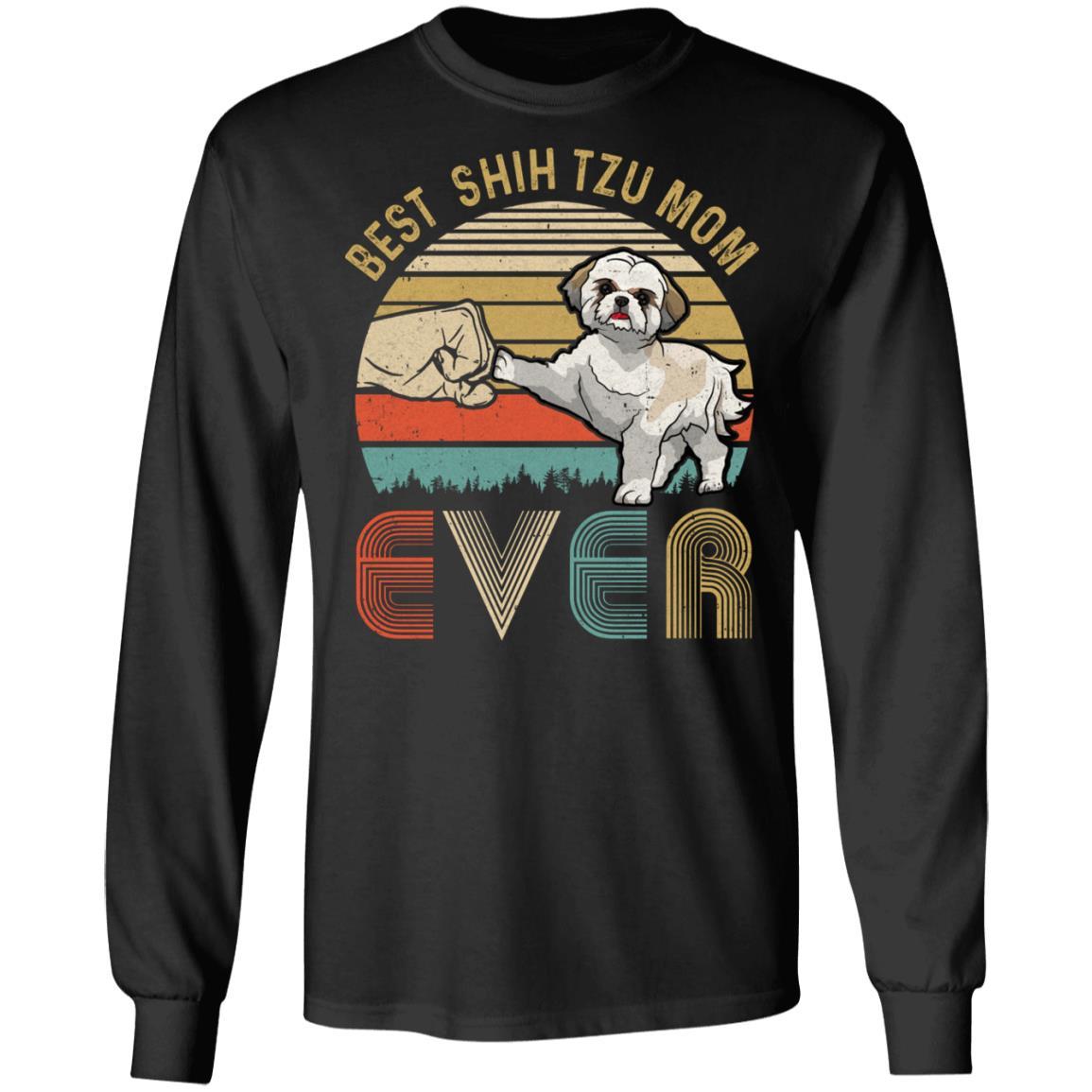 Vintage Best Shih Tzu Mom Ever Bump Fit Funny Mom Gifts-T-Shirt & Hoodie-Long Sleeve T-Shirt-Black