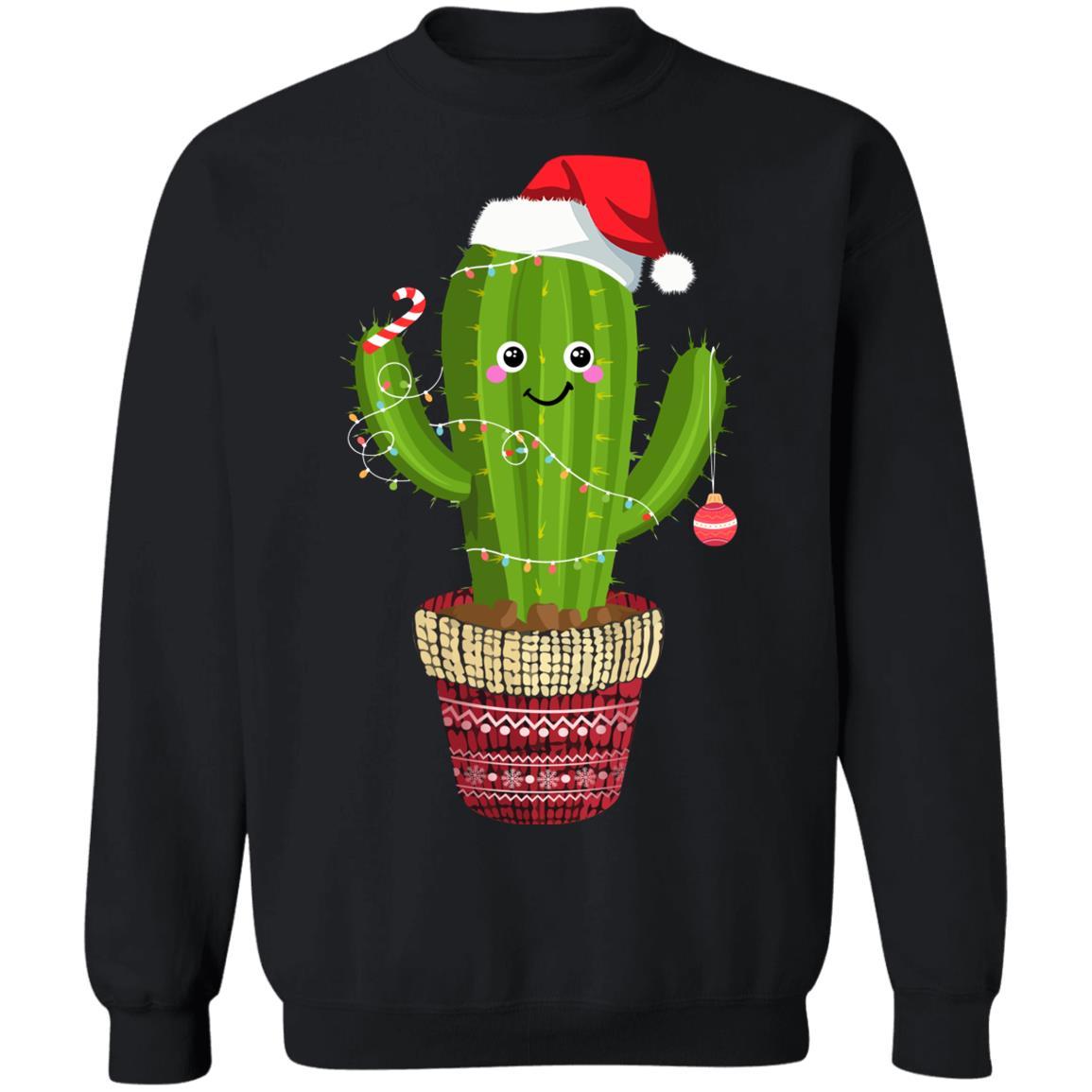 Cactus Christmas Tree Gift Santa Xmas Plant Lover-T-Shirt & Sweatshirt-Crewneck Sweatshirt-Black