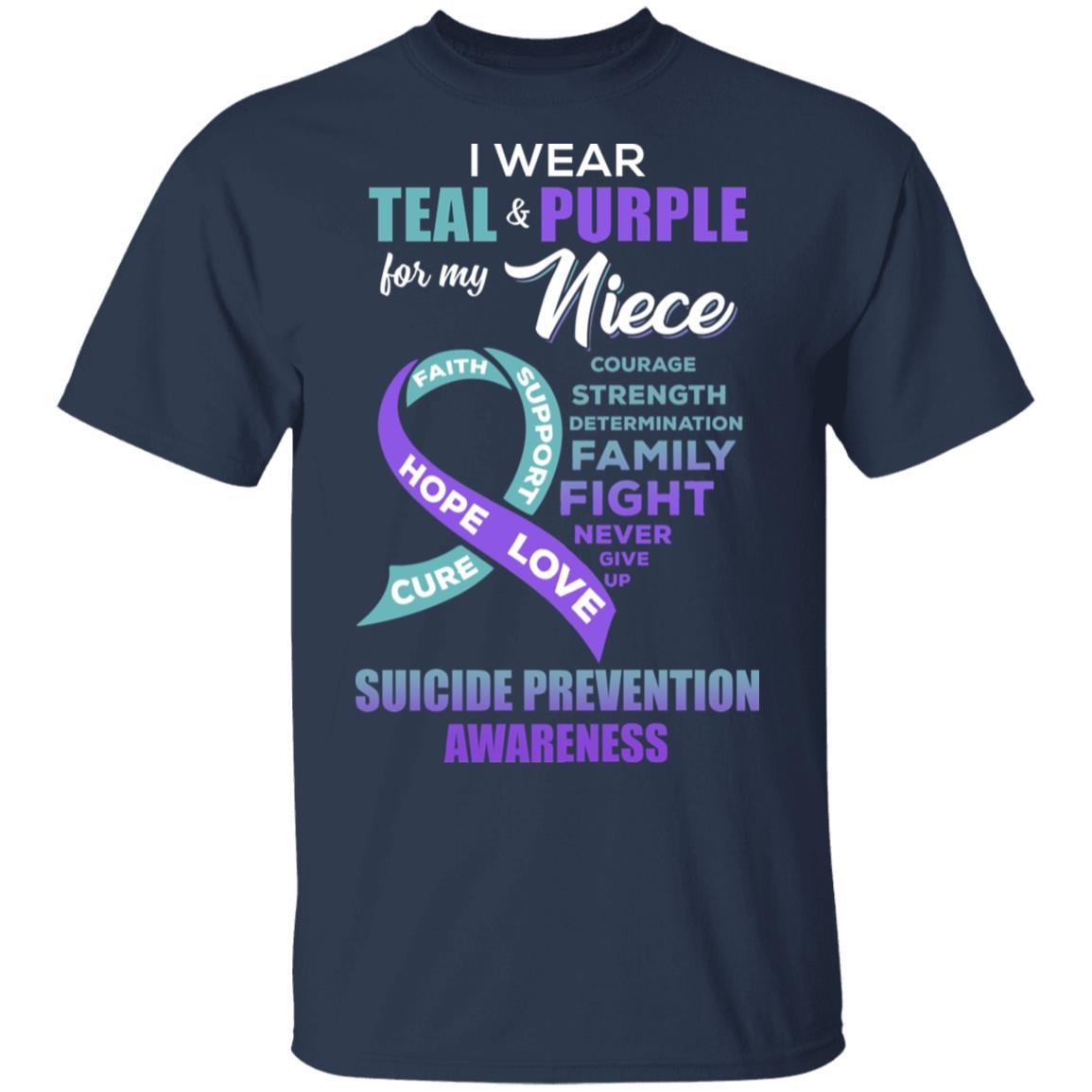 Suicide Prevention I Wear Teal And Purple For My Niece-T-Shirt & Hoodie-Classic T-Shirt-Navy