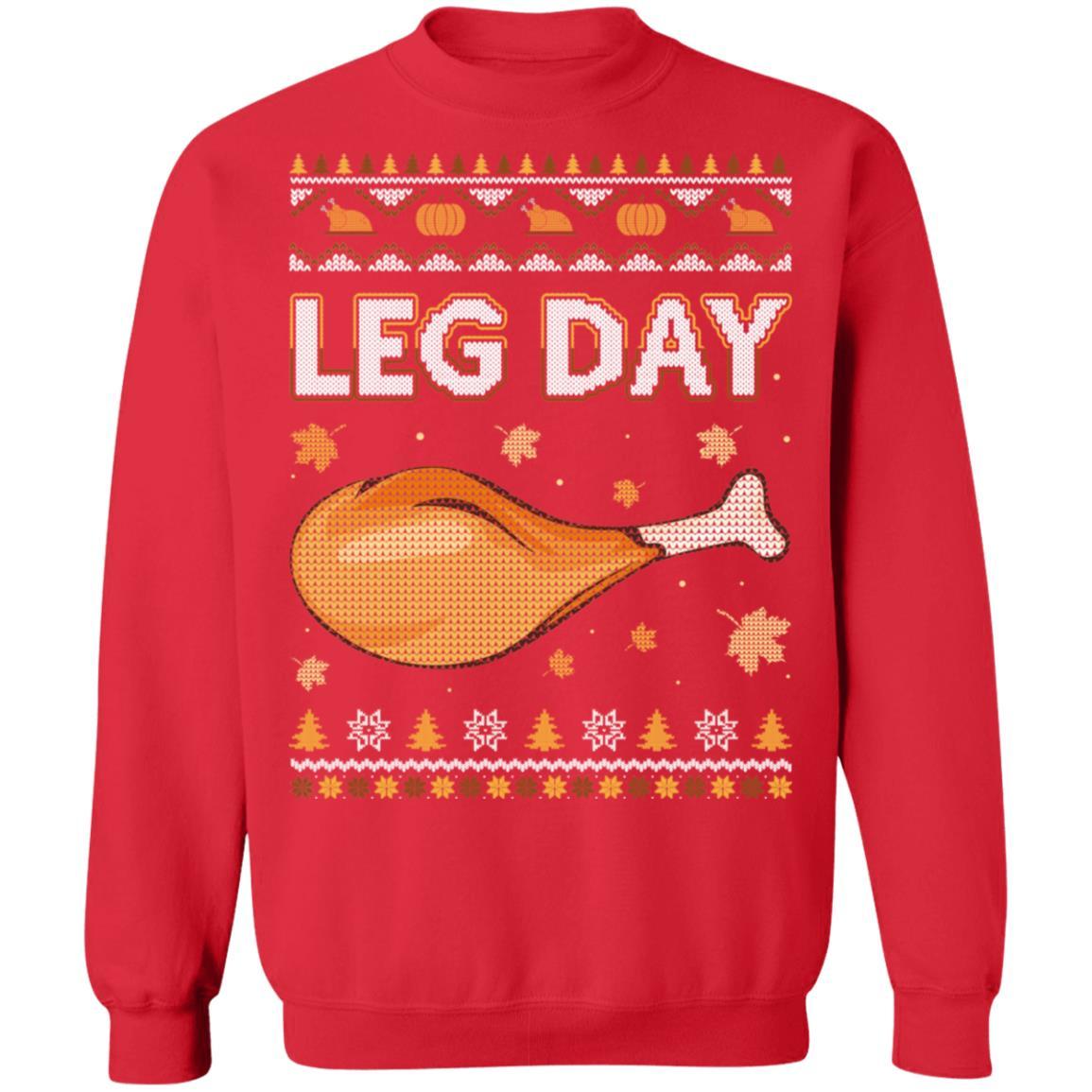 Leg Day Ugly Christmas Sweater Funny Thanksgiving-T-Shirt & Sweatshirt-Crewneck Sweatshirt-Red