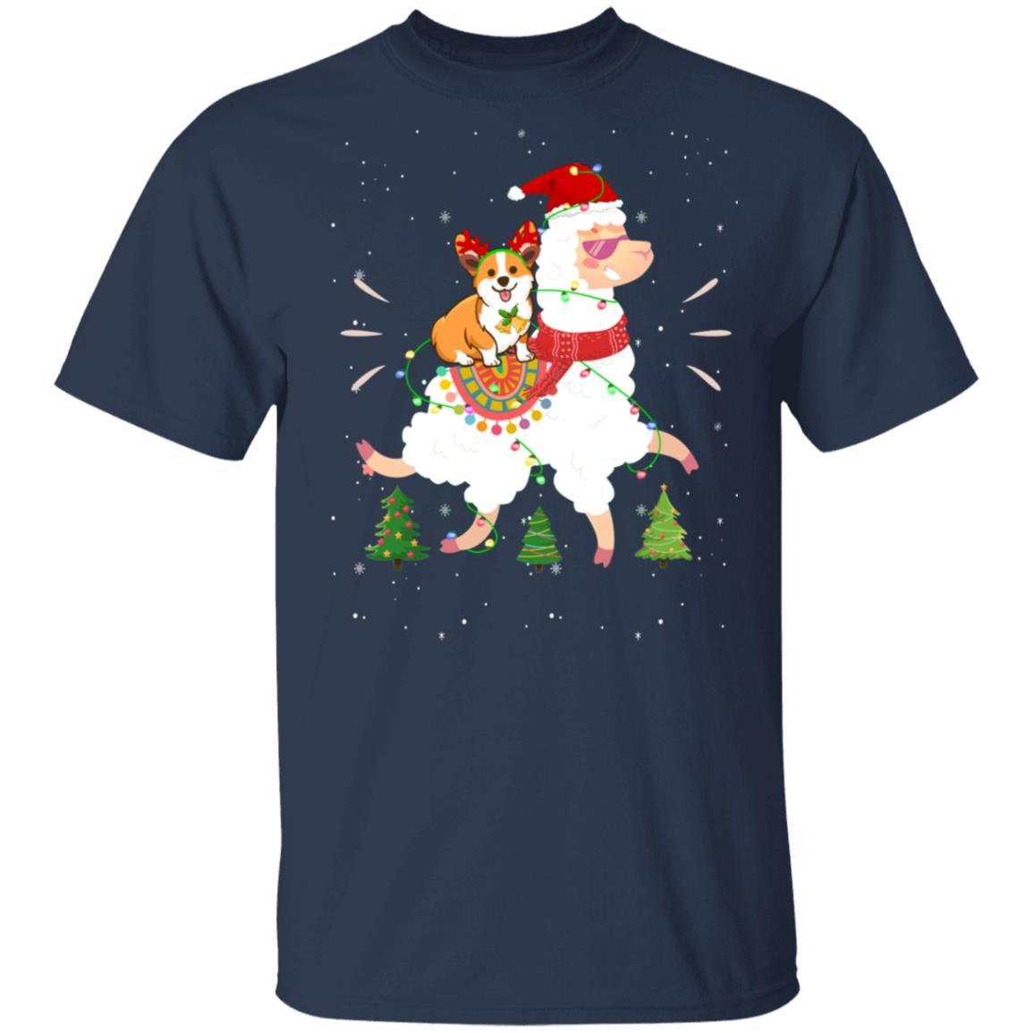 Funny Corgi Riding Llama Christmas Xmas Gifts-T-Shirt & Hoodie-Classic T-Shirt-Navy