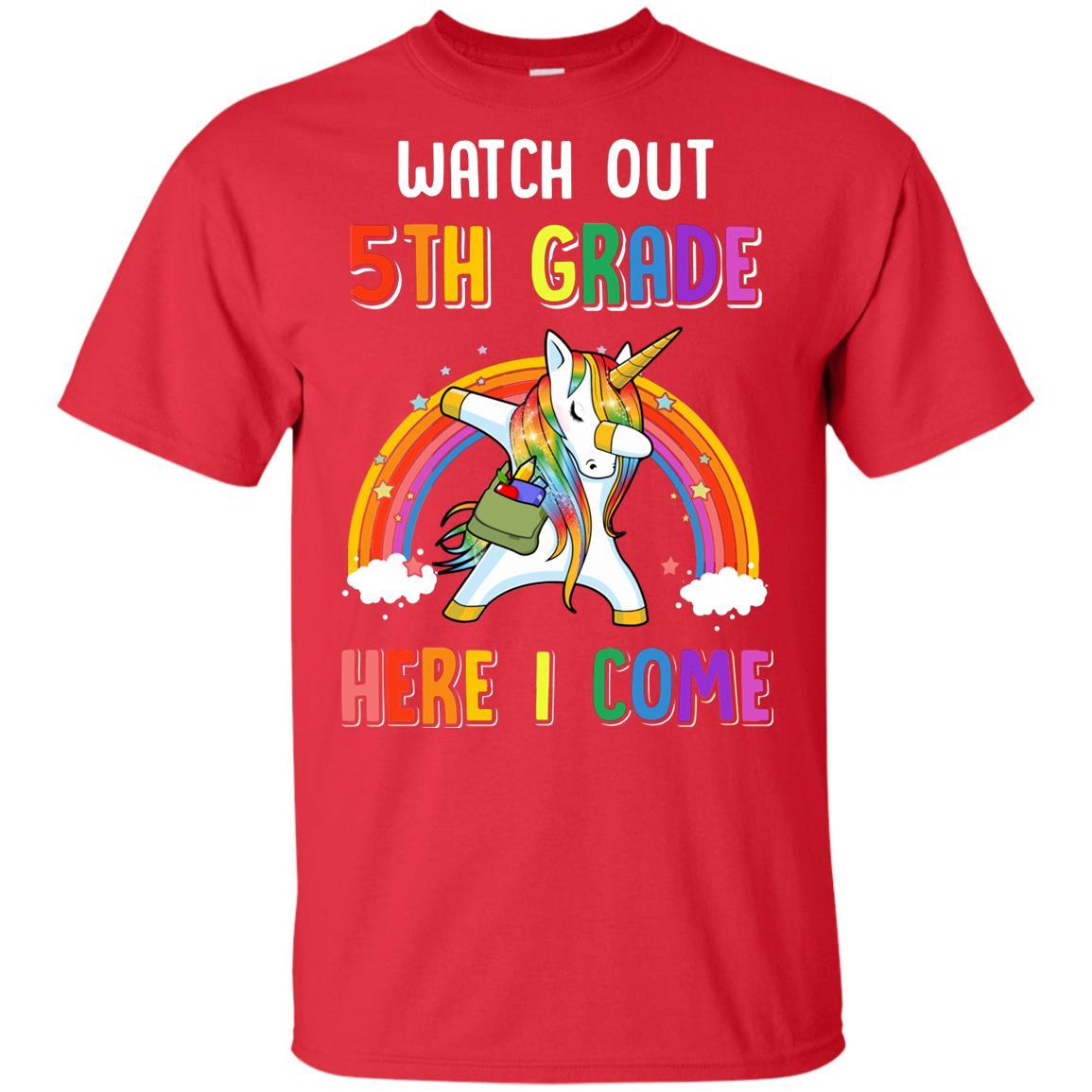5th Grade Here I Come Unicorn Back To School Youth-Youth Shirt-Youth T-Shirt-Red