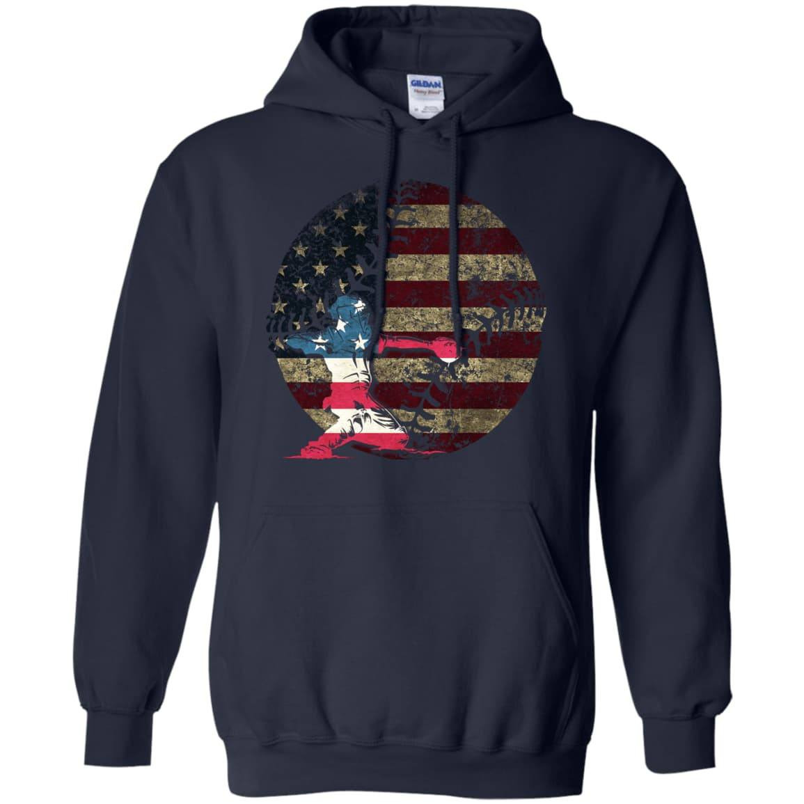 Catcher Baseball America Flag-T-Shirt & Hoodie-Pullover Hoodie-Navy