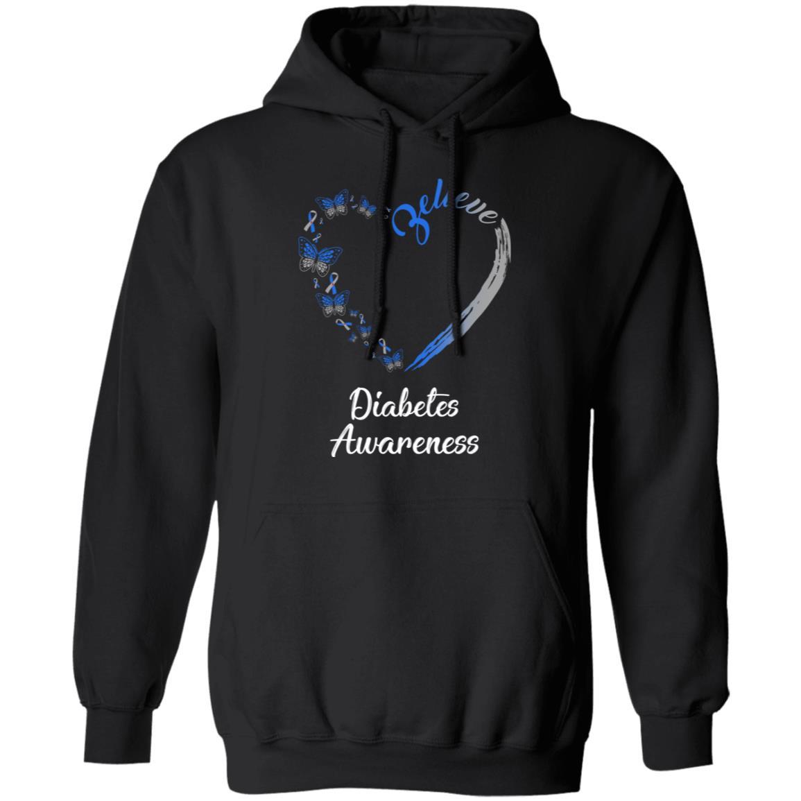 Butterfly Believe Diabetes Awareness Ribbon Gifts-T-Shirt & Hoodie-Pullover Hoodie-Black