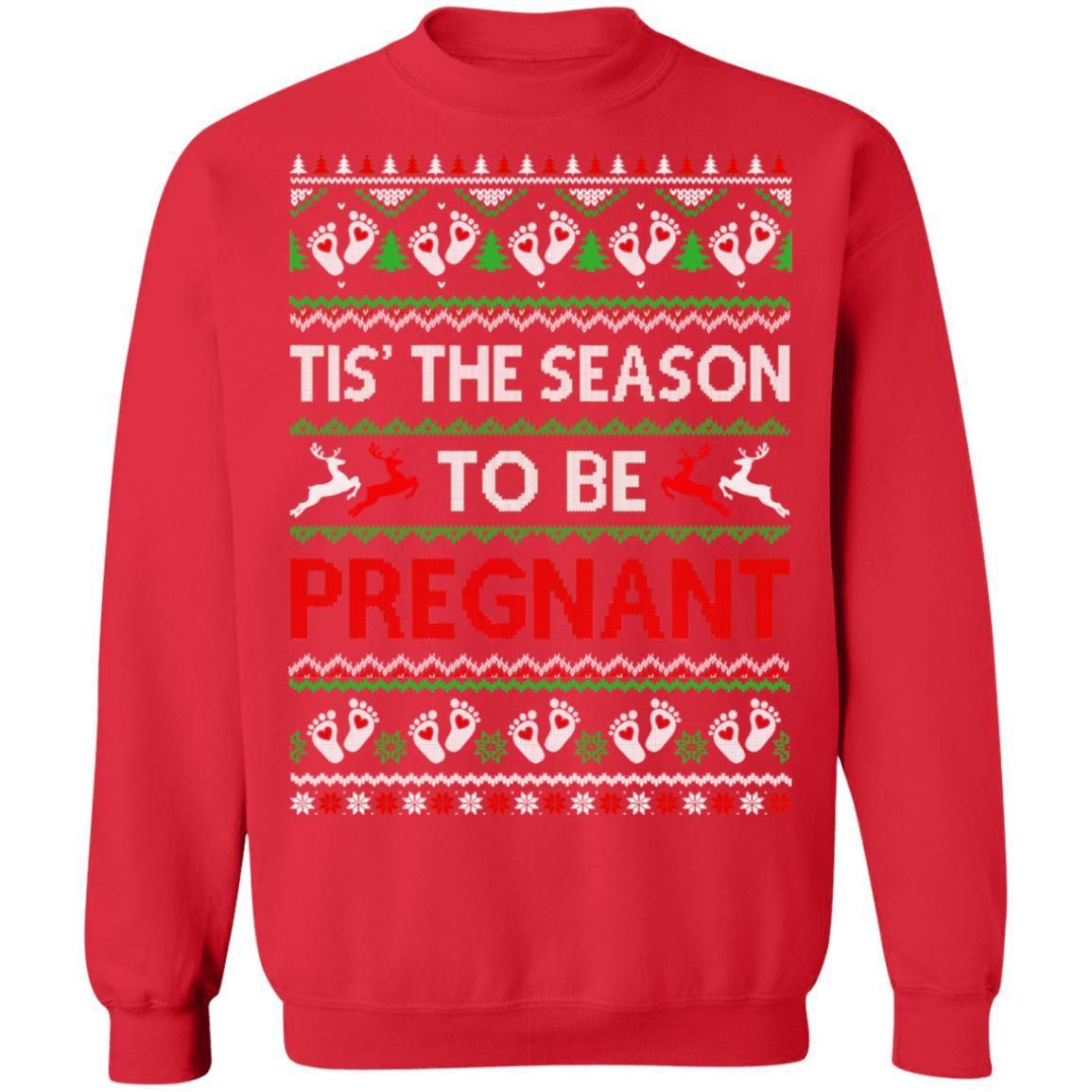 Tis The Season Christmas Pregnancy Announcemen Ugly Sweater-T-Shirt & Sweatshirt-Crewneck Sweatshirt-Red