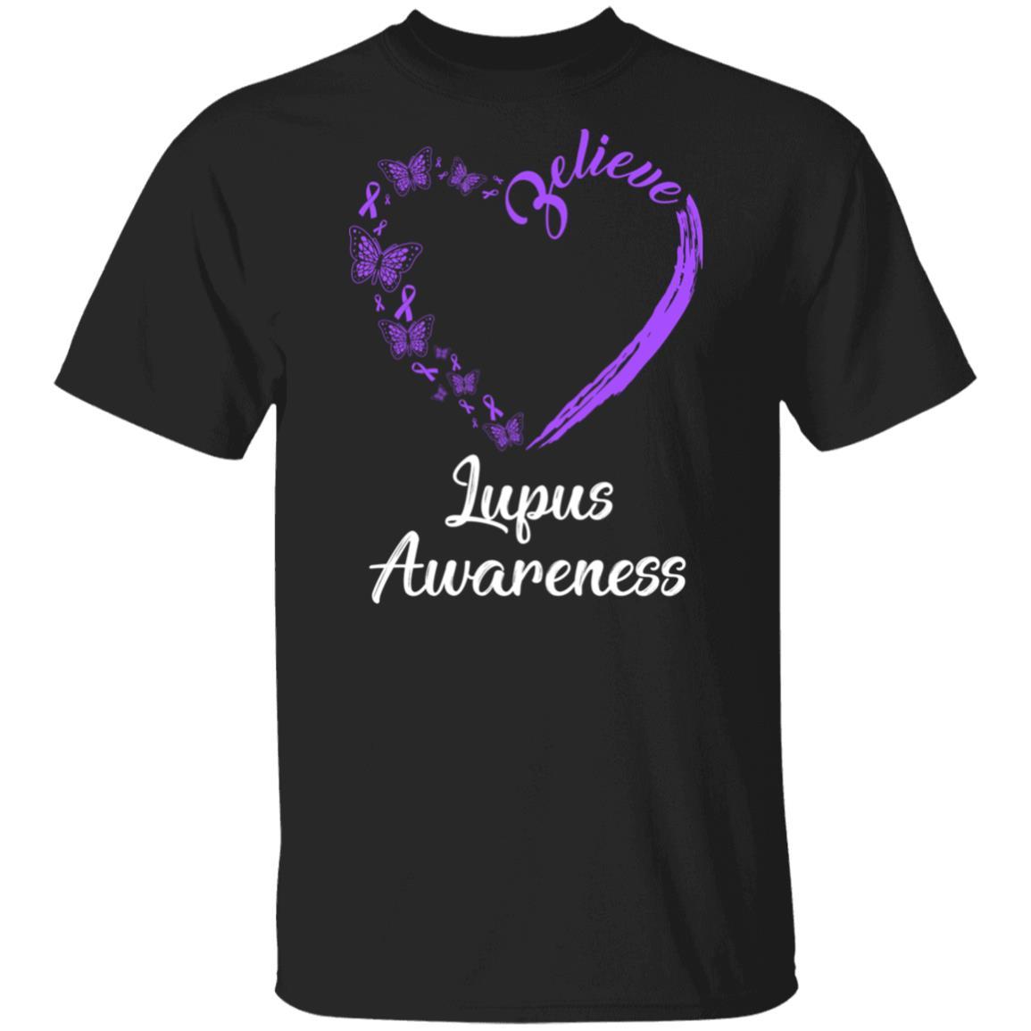 Butterfly Believe Lupus Awareness Ribbon Gifts-T-Shirt & Hoodie-Classic T-Shirt-Black