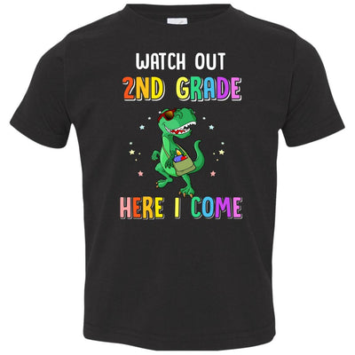 2nd Grade Here I Come Dinosaur Back To School Youth-Youth Shirt-Toddler T-Shirt-Black