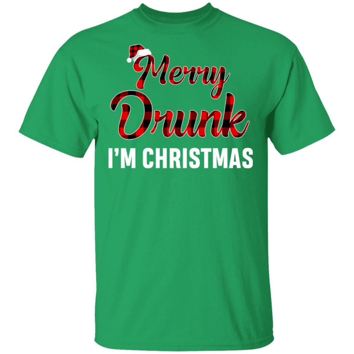 Red Plaid Xmas Drinking Wine Merry Drunk I'm Christmas-T-Shirt & Sweatshirt-Classic T-Shirt-Irish Green