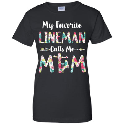 Floral My Favorite Lineman Calls Me Mom Mothers Day Gift-T-Shirt & Hoodie-Women's T-Shirt-Black