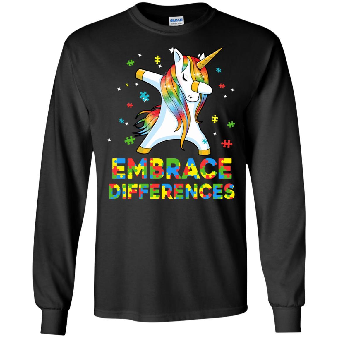 Dabbing Unicorn Autism Awareness Embrace Differences-T-Shirt & Hoodie-Long Sleeve T-Shirt-Black