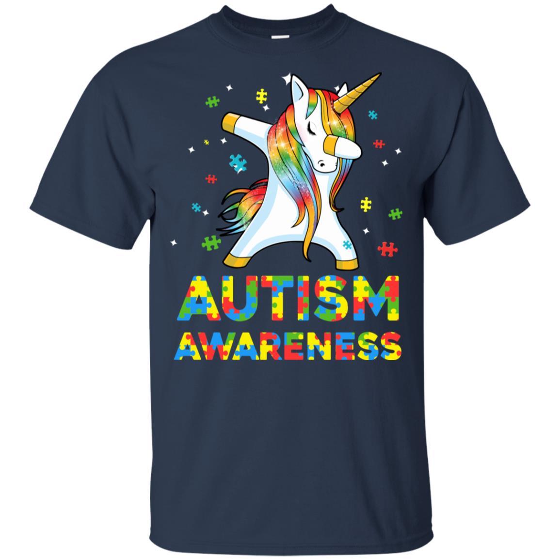 Dabbing Unicorn Puzzle Autism Awareness For Girls Youth-Youth Shirt-Youth T-Shirt-Navy