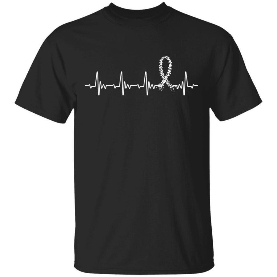 Lung Cancer Awareness White Ribbon Heartbeat-T-Shirt & Hoodie-Classic T-Shirt-Black