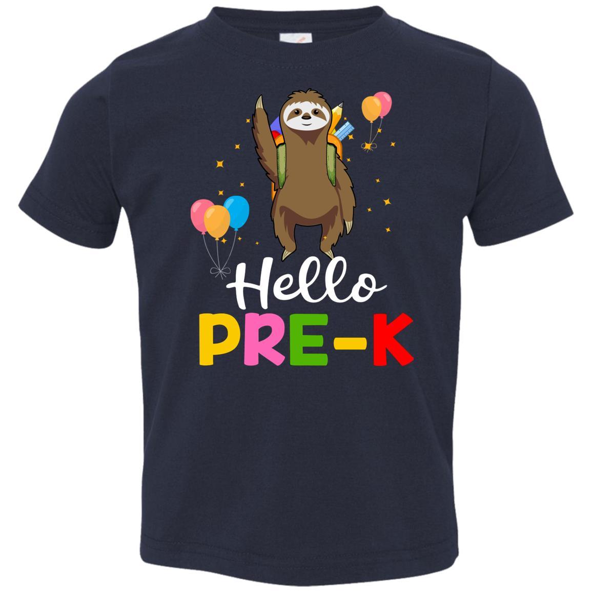 Funny Hello Pre-K Gift Back To School Sloth Gift Youth-Youth Shirt-Toddler T-Shirt-Navy