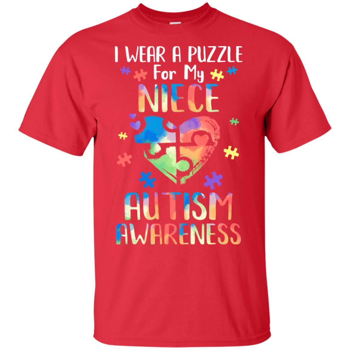 I Wear A Puzzle For My Niece Autism Awareness-T-Shirt & Hoodie-Classic T-Shirt-Red