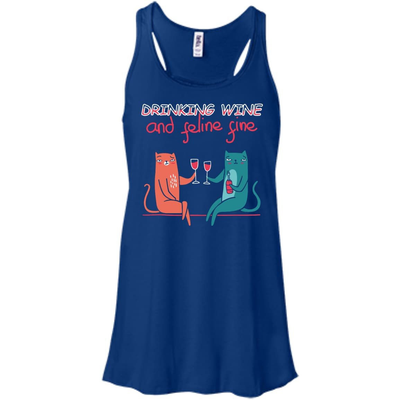 Drinking Wine Feline Fine-T-Shirt & Hoodie-Bella+Canvas Flowy Racerback Tank-True Royal
