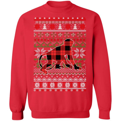 Monkey Red Plaid Ugly Christmas Sweater Funny Gifts-T-Shirt & Sweatshirt-Crewneck Sweatshirt-Red