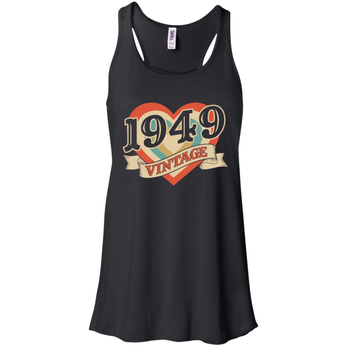 Vintage Retro Classic Heart Made In 1949 72th Birthday-T-Shirt & Tank Top-Women's Flowy Racerback Tank-Black