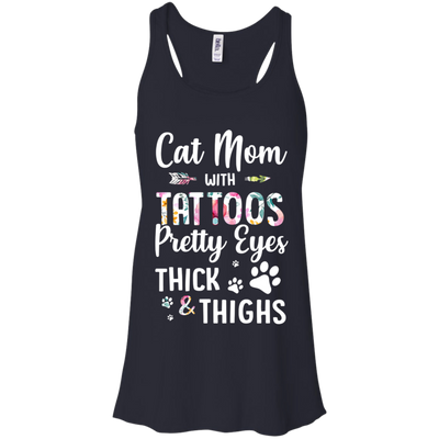 Cat Mom With Tattoos Pretty Eyes Thick Thighs-T-Shirt & Tank Top-Women's Flowy Racerback Tank-Midnight