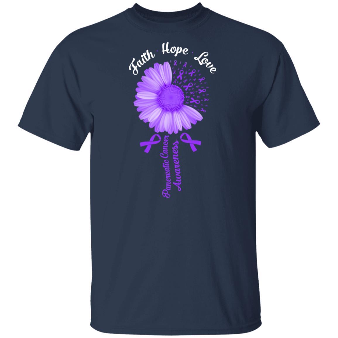 Faith Hope Love Purple Ribbon Pancreatic Cancer Awareness-T-Shirt & Hoodie-Classic T-Shirt-Navy