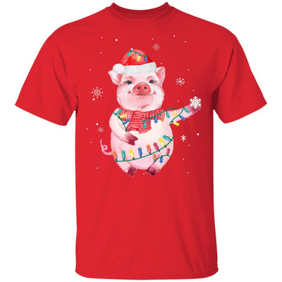 Santa Pig Christmas Lights Pig Lover Christmas Gift-T-Shirt & Sweatshirt-Classic T-Shirt-Red