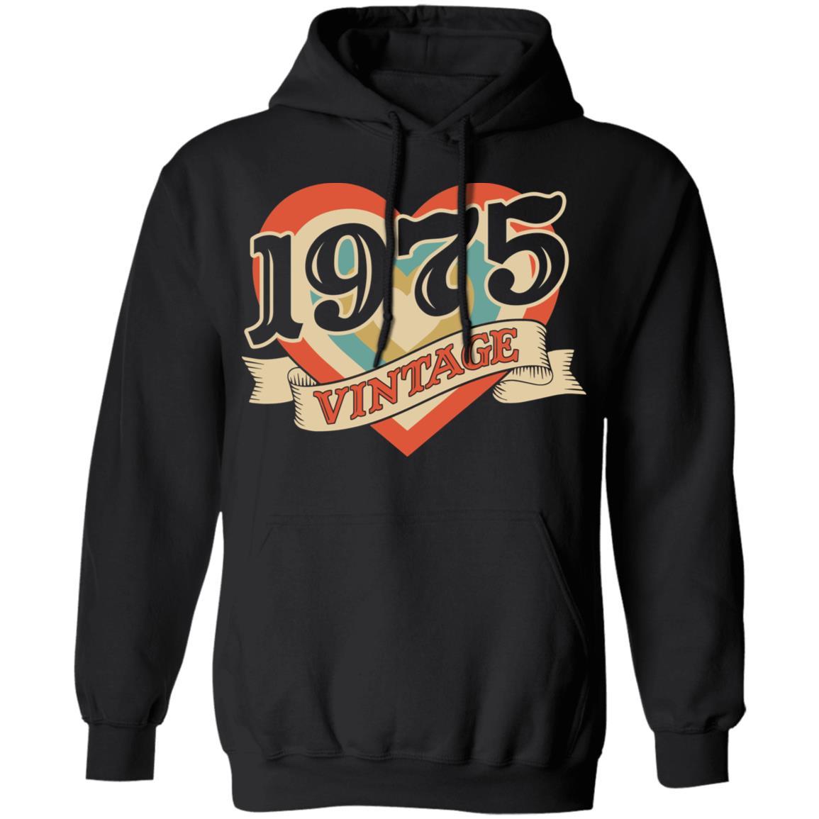 46th Birthday Gifts Classic Retro Heart Vintage 1975-T-Shirt & Tank Top-Pullover Hoodie-Black