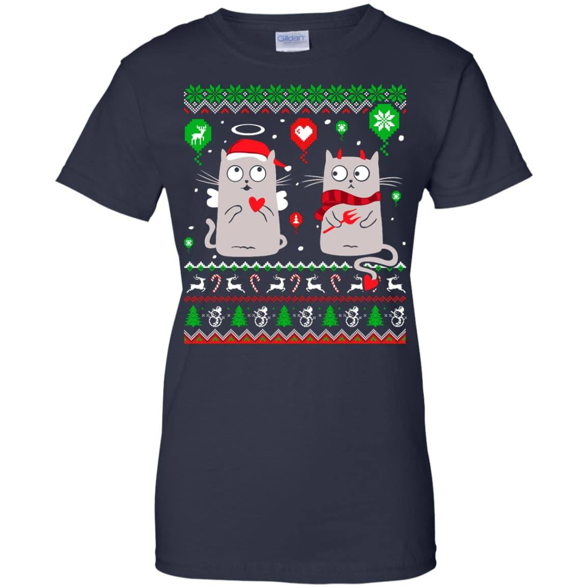 Halo Halo Christmas Cat Lover-T-Shirt & Hoodie-Women's T-Shirt-Navy
