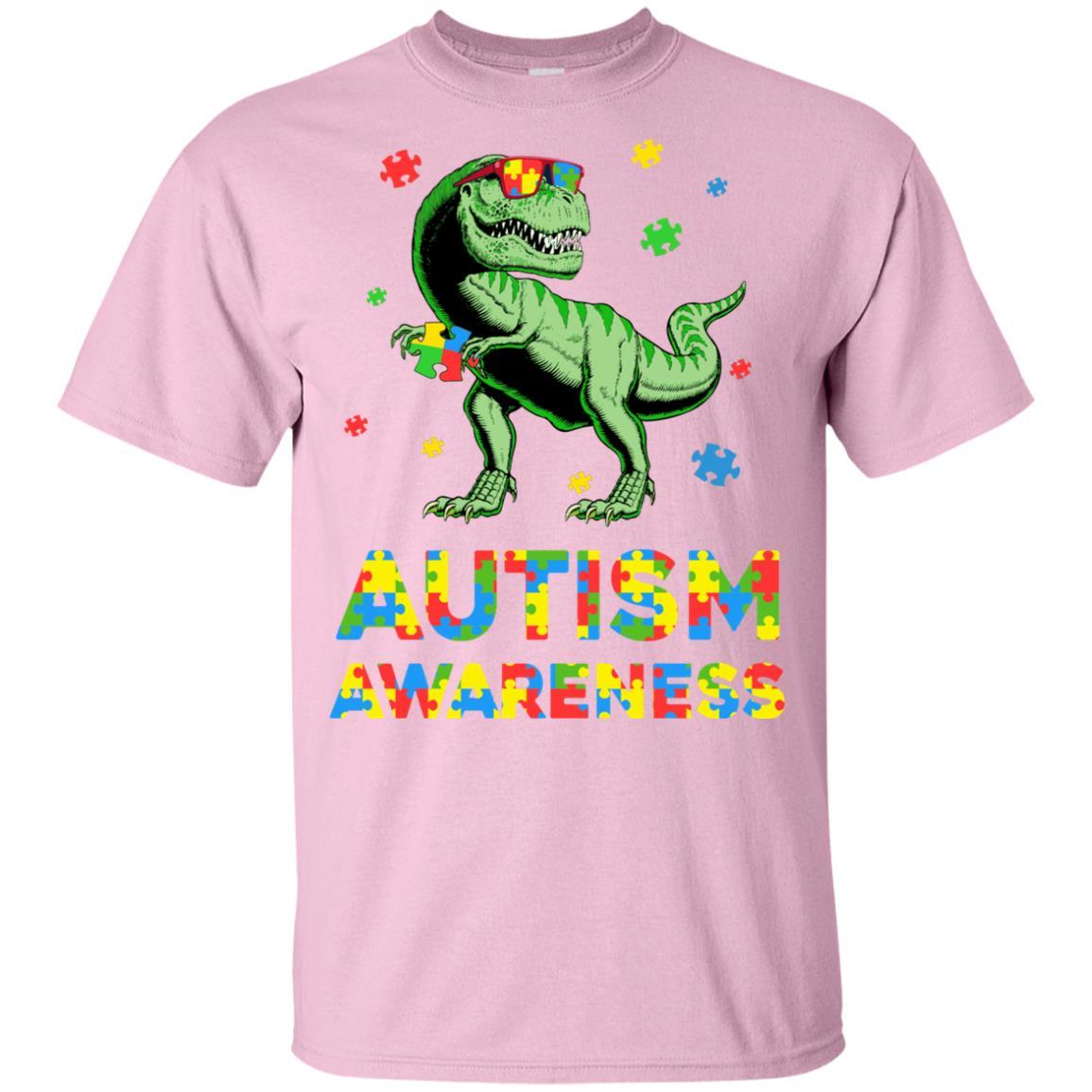 Dinosaur Puzzle Autism Awareness For Boys Girls Youth-Youth Shirt-Youth T-Shirt-Light Pink